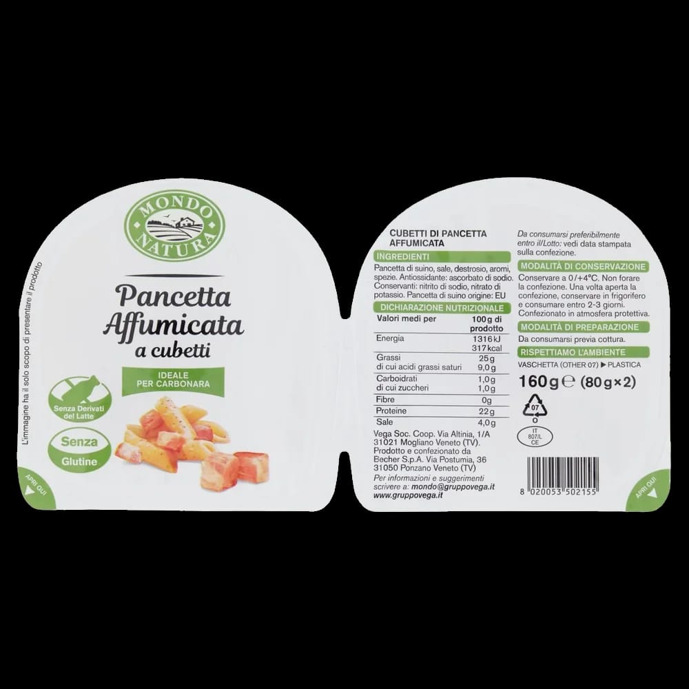 Mondo Natura Pancetta Cubetti Affumicata x 2 80 gr